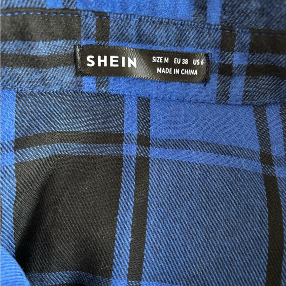 SHEIN Women's Blue and Black Plaid Button Down Shirt - Picture 3 of 4
